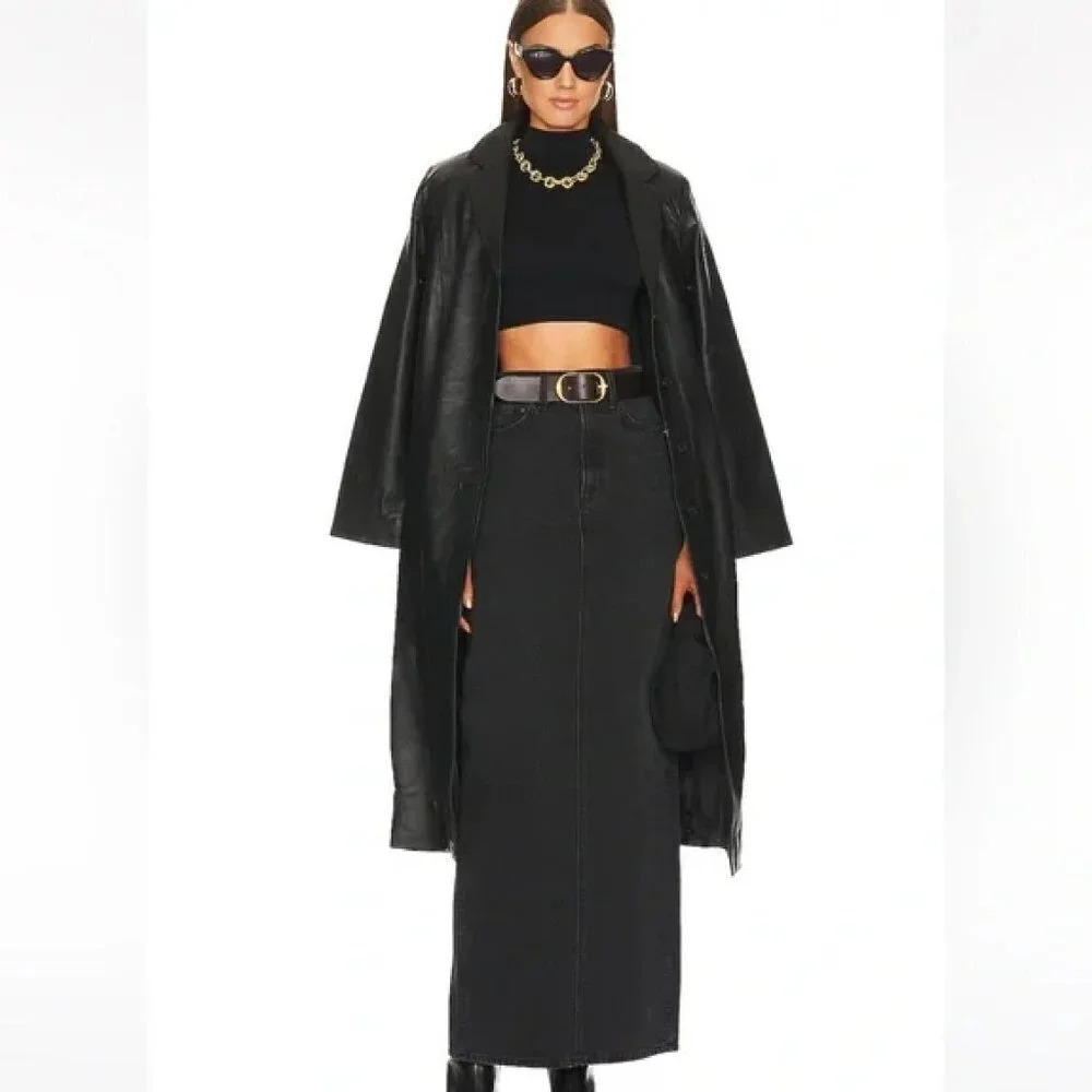 GRLFRND | The Amara Black Denim Pencil Skirt with Back Slit - Size 24/XS